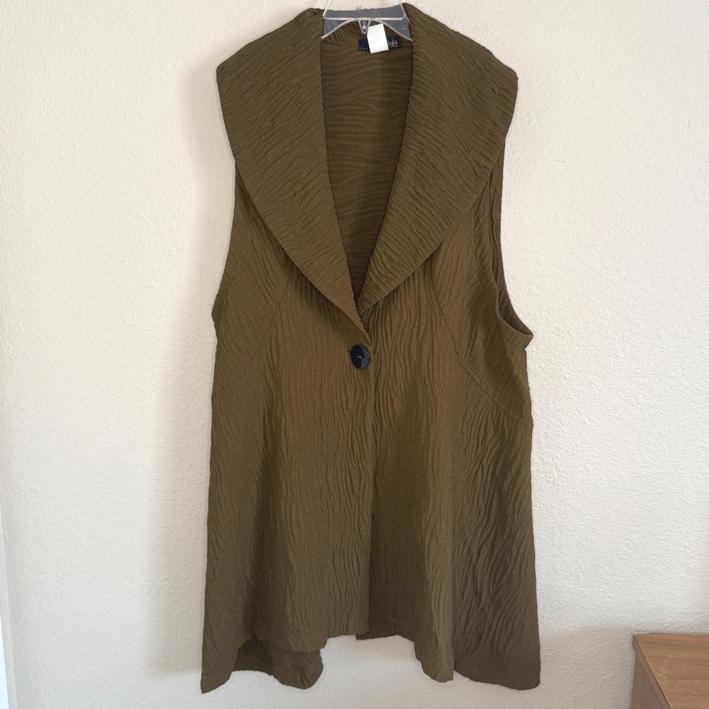 Lagenlook Artsy Earthy Lagom Brown Crinkle Longline Vest Womens XL